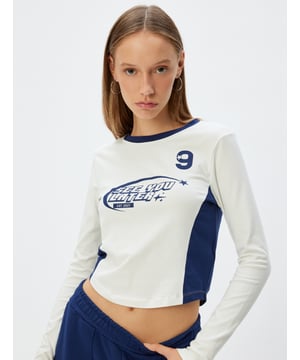 verbindend Pigment afdruk Sport Slim zonder zak Normale lengte Lange mouw Ronde kraag Tshirt
