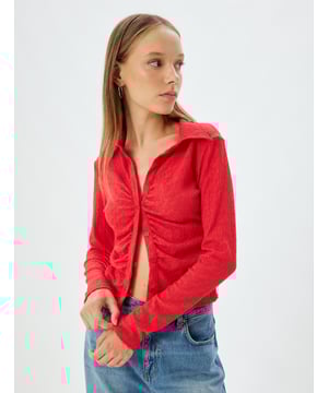 Met knoppen Slim zonder zak Normale lengte Lange mouw Polokraag Tshirt