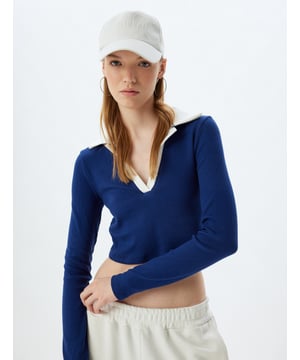 Slim zonder zak Crop lengte Korte mouw Polokraag Tshirt