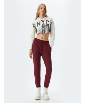 Bci-katoen geribbeld Relax Brede pijpen Fleto dubbele zak Volledige lengte Normale taille Geknipte mouwen Sweat Onderkleding