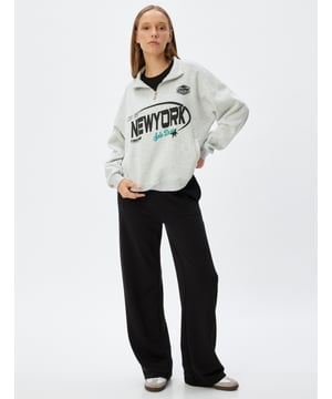 -Softshell -Mit Aufdruck -Pigmentdruck -Land -Regular -Ohne Tasche -Normale Länge -Langärmelig -Halbreißverschluss -Sweatshirt