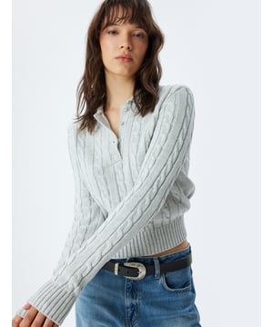 -Mit Knöpfen -Regular -Ohne Tasche -Normale Länge -Langärmelig -Polokragen -Sweater