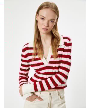 -Gestreift -Regular -Ohne Tasche -Normale Länge -Langärmelig -Polokragen -Sweater