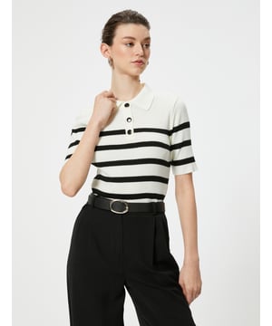 -Mit Knöpfen -Regular -Ohne Tasche -Normale Länge -Kurzärmelig -Polokragen -Sweater