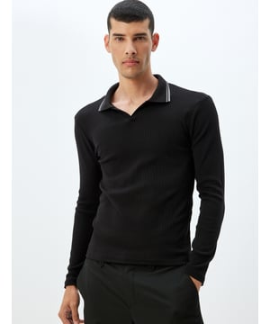 Slim zonder zak Normale lengte Lange mouw Polo met V-kraag Tshirt