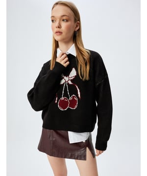 -Mit Jacquard -Relax -Basic -Ohne Tasche -Normale Länge -Langärmelig -Rundhalsausschnitt -Sweater