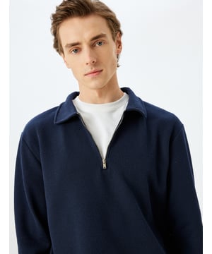 -Erneuert -Regular -Ohne Tasche -Normale Länge -Langärmelig -Polokragen -Sweatshirt
