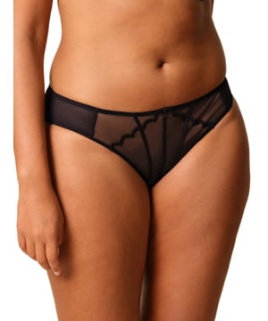 Gossard Obsession Brief. Mid rise brief with sheer mesh, scalloped embroidery trim and a soft brushed mesh design. The product is recommended for gentle wash only.