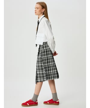 -Mit Metall-Accessoires -Regular -Dickes Plissee -Ohne Tasche -Midi Länge -Normale Leibhöhe -Rock