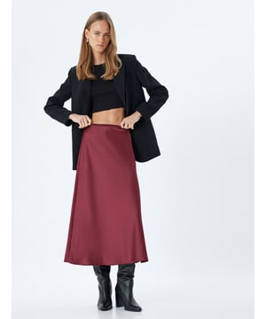 -Recyceltes Polyester -Mit Gummidetail -Slim -A Form -Ohne Tasche -Midi Länge -Normale Leibhöhe -Rock