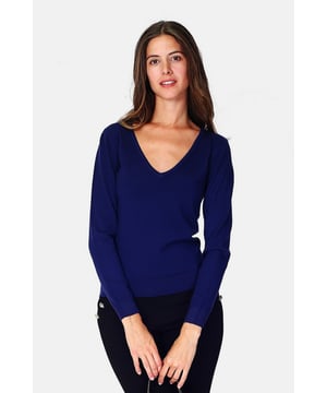 Klassischer 3-fädiger Strickpullover mit V-Ausschnitt und langen Ärmeln