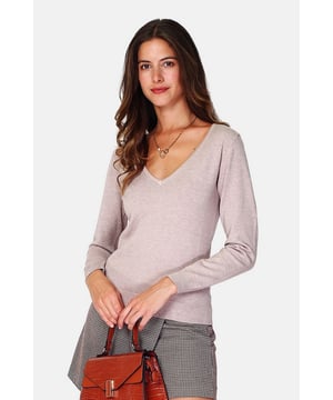 Klassischer 3-fädiger Strickpullover mit V-Ausschnitt und langen Ärmeln