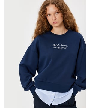 Met gebruik van twee verschillende stoffen Wikkelborduurwerk College Relax zonder zak lang Raglan mouw Lange mouw Ronde kraag Sweatshirt