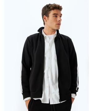 -Mit Armierungsbanddetail -Regular -Ohne Tasche -Normale Länge -Langärmelig -Stehkragen-Vollreißverschluss -Sweatshirt