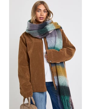 Oversized Check Tassel Fluffy Scarf