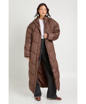 Tall Hooded Quilt Detail Maxi Puffer