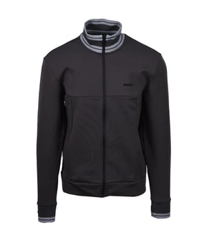 BOSS Green F Zone Track Top in Dark Grey Step out in style and comfort with the BOSS Green F Zone Track Top in Dark Grey. This men's zipped sweatshirt is designed for comfort and versatility, making it ideal for layering over any casual outfit. It's made of a cotton blend with additional stretch, ensuring both comfort and flexibility. The track top stands out with its eye-catching stripes and moulded BOSS logo, bringing a unique touch to your appearance. Features Comfortable Fit: Enjoy a regular, straight fit that's comfortable and allows for easy movement. Secure Closure: Features a full zip closure for adaptable wear. Convenient Pockets: Side-entry pockets provide practical storage for your essentials. Classic Details: Designed with a ribbed collar and cuffs for a snug and classic finish. Quality Fabric: Made from a durable blend of 62% Cotton, 33% Polyester, and 5% Elastane, with 100% Polyester pocketing for lasting quality. Standard Length: Offers a standard length for versatile styling. Style: 50543081/027