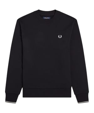 A timeless layering essential with signature Fred Perry details. This pure cotton crew neck sweatshirt combines comfort with understated style, featuring twin-tipped cuffs and the iconic Laurel Wreath logo.
