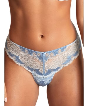 Panache Clara Thong. Mid rise, minimal rear coverage and semi sheer. This product is recommended for hand wash only.