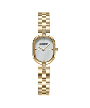 Stainless Steel Case and Case Back, Stainless Steel Crown, Mother of Pearl Dial w/ Applied Index, Brass Hands, Japan PC20 Movement, 5 ATM Water Resistant, Case Diameter 20mm w/ Crown 23mm, Band Width 10mm, Case Thickness 8mm.