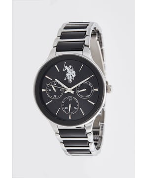 Multifunctionele beweging (hoge precisie)           40 mm metalen behuizing Zwarte hars bezel     Zwart dial met patroon en zilveren indexen   Roestvrij stalen kroon / Roestvrij stalen achterdeksel             Hoge weerstand mineraalglas                   Metalen band met zwarte hars schakels en r.v.s. sluiting                                      Waterbestendig 3 ATM