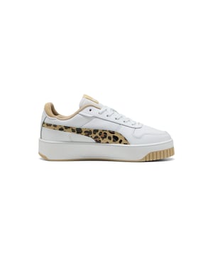 Striking leopard print side panel detail for a fashion-forward twist
        Chunky platform sole with textured grip for enhanced stability
        Genuine leather upper ensuring durability and comfort
        Classic lace-up design with padded collar for secure fit
        Versatile low-top silhouette with contrasting neutral accents
    
    The Carina Street trainers blend timeless style with contemporary flair, featuring a distinctive leopard print panel that adds character to the clean white design. The chunky platform sole creates a subtle height boost whilst maintaining all-day comfort, perfect for city explorations or weekend brunches. Style these versatile trainers with straight-leg jeans and an oversized shirt for casual coffee dates, or pair with a floaty midi dress to create an effortlessly cool contrast. The durable construction and cushioned interior make these trainers ideal for extended wear, whether you're running errands or meeting friends for a casual gathering. The neutral colour palette ensures these trainers will complement virtually any casual outfit in your wardrobe, making them a go-to choice for your everyday footwear rotation.