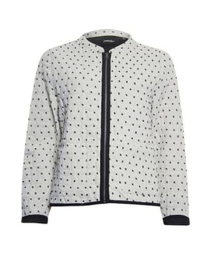 
POOOLS JACKET 313144 -CREAM 
100 % POLYESTER 
JACKET 
RONDE HALS 
RITSSLUITING 
LANGE MOUWEN 
QUILTED (DOORGESTIKT) 
OPGESTIKTE STEEKZAKKEN 
ZWART GEVOERD 
OFF WHITE 
ZWART GESPIKKELD 
RECHTVALLEND MODEL