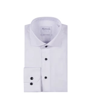
<p>Wit overhemd met stippeltjes in kraag van Michaelis in een fine twill weving, luchtig en ademend. Heeft mooie donkere, contrasterende knopen. Geschikt voor zowel zakelijk als casual gebruik. Het overhemd heeft een getailleerde pasvorm en bestaat voor 100% uit katoen. Uiteraard is het shirt helemaal strijkvrij.</p>
<ul>
<li>Perfecte pasvorm</li>
<li>100% katoen</li>
<li>Strijkvrij</li>
</ul>