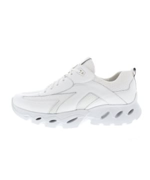 
Flow Motion - by Durea - dames sneaker, model 6309K op een modieuze Teddy afwikkelzool. Door de ''Airy-Flow-Soft-Grounded'' motto zorgt de Flow Motion voor een stabiele en dempende looppatroon, vergemakkelijkt door een versnelde teensprong. Aangenaam bij metatarsale en gelimiteerde afwikkelklachten van het grote teengewricht. Verlengd contrefort voor een goede hielstabiliteit, hoewel deze lager zit dan normaal, waardoor deze niet de enkel irriteert. De hielheffing ondersteunt een geïrriteerde peesplaat en achillespees. Extra gepolsterde tong voor een compacte fit rond de wreef, zonder irritatie bij een hoge wreef. Wit leer met mesh. Wijdte K, geschikt voor de brede voet. Uitneembaar voetbed. Hakhoogte 50mm. Hielheffing 20mm. Impregneren met Collonil Carbon Pro voor het beste resultaat