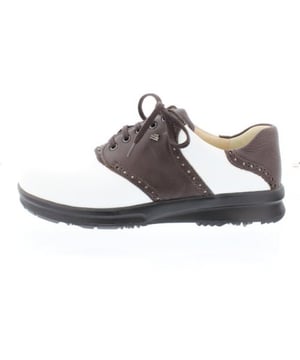 
Finn Comfort dames veterschoen voor de golfsport, model Augusta, combi wit/bruin leer, geschikt voor de normale tot bredere voet, uitneembare inlegzool. Hakhoogte 12 mm.