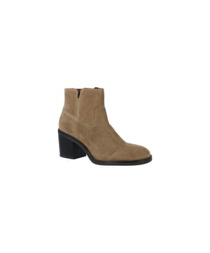 
Freeflex taupe suede enkellaarsje op stabiele 6cm blokhak.