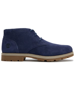 Botas Timberland Britton Square azules para hombre, fabricadas en ante y suela de goma. Presentan cuello ligero y acolchado, suela con tacos y plantilla acolchada.