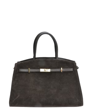 Tote bag  
100% koeleder  
Bovenaan met rits  
Afmetingen: 28,5x38x12 cm  
Handvat: 38 cm  
Schouderriem: 120 cm