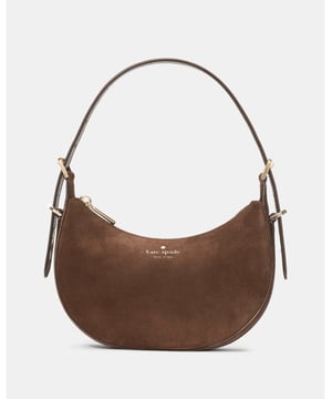 Nova Suede Small Crescent Shoulder Bag, We Think A Shoulder Bag Should Be Two Things: Chic And Functional. This Pretty One Holds All Of Your Essentials--Wallet, Keys And Phone--And Has A Pocket To Stash Snacks (Be It Gummy Bears Or Almonds). Because Those Are Essential, Too., Fits Iphone 13 Pro Max, Comes W Crossbody Strap, Zip Pocket, Slip Pocket,  Length: 23.00 Cm,  Width: 8.00 Cm,  Height: 16.00 Cm