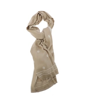 Womens BOSS Jacquard Scarf with Double B Monograms in medium beigeWith light fringing  this BOSS Womenswear scarf is a great trans-seasonal accessory. - Made in soft woven fabric. - Jacquard Double B monograms all over. - Measurements: 70cm x 200cm- 100% Viscose.  Hand wash - dry clean.- Ref: 50535789-269