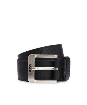 Mens BOSS Jemio-Gr Logo Buckle Belt in Italian Leather in blackA 4cm belt crafted in grained Italian leather by BOSS Menswear. This accessory secures with a logo-detail buckle for signature appeal. For the best fit  we advise ordering a belt one size larger than your waist size.- Grainy Italian cow leather- American silver metal hardware- Engraved logo on closure- Partially lined- Width: 4cm- Main material: 100% Cow hide leather- Ref: 50537064-001
