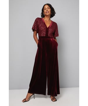 Sequin Contrast Velvet Jumpsuit
