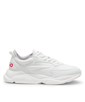 Mens HUGO Leon Logo Counter Trainers with Canvas Effect Fabric in open whiteRound off casual looks with the sporty style of these HUGO Menswear trainers. Crafted in a mix of materials including canvas-effect fabric.- Running-inspired sneaker- Branded counter- Logo on tongue- Laces- Lightweight EVA sole with embossed logo- Textile upper and lining  Synthetic sole.- Ref: 50536960-116