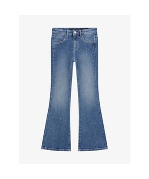 
Flared jeans van het Amerikaanse merk Guess. De jeans in een 5-pocket model heeft een knoop-ritssluiting, steekzakken aan de voorzijde en opgestikte zakken aan de achterzijde.