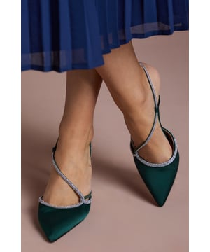 Kimmie Satin Diamante Asymmetric Strap Pointed High Stiletto Heel Court Shoes