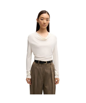 Womens BOSS Eseyana Cowl Neck Top in Stretch Crepe in open whiteA long-sleeved top in more responsible stretch crepe by BOSS. This elegant piece is topped with a cowl neckline. - Cascade neckline- Long sleeves- Standard length- Fit back length: 61cm- 100% Viscose.  Machine washable.- Ref: 50523978-118