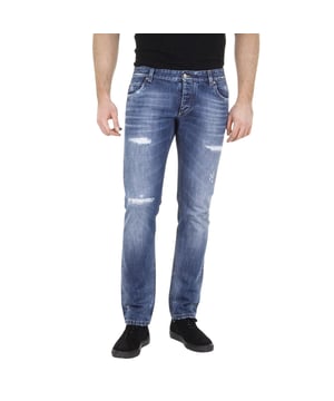Ervaar de kenmerkende stijl van Dolce &amp; Gabbana met deze Blue Ripped Jeans, vervaardigd in Italië van 100% premium katoen voor uitzonderlijk comfort en duurzaamheid. Met een uniek scheureffect en zorgvuldig verstevigde slijtplekken is deze jeans zowel een stoere als duurzame keuze. De vakkundig ontworpen stof zorgt voor een veelzijdige pasvorm, perfect om een statement te maken en tegelijkertijd dagelijks comfort te behouden. Verrijk je garderobe met authentiek Italiaans vakmanschap en een trendsettend design met deze iconische jeans
