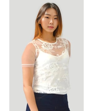 The prettiest lace mesh top with cami under, beautifully feminine and very versatile - wear for work or formal events.
Cami Top included
Sizing is as expected
Length: 21" Shoulder to Hem.