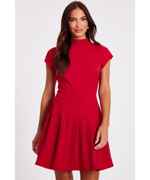 - High neck - Cap sleeves - Asymmetric drop waist - Pleated hem - Model height: 5'6" - Model wears uk 8 / us 4 / eur 36 - Always check the wash care label - Cool hand wash with mild detergent