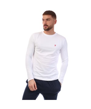 Mens Farah Gruffyd T-Shirt & Pants in white - navy.T-Shirt:- Crewneck.- Long sleeves.- Embroidered branding.- Straight hem.- 100% Cotton.Pants:- Flat branded elasticated waistband.- Side pockets.- Open trouser hem.- 100% Cotton.- Ref: FR2P132556