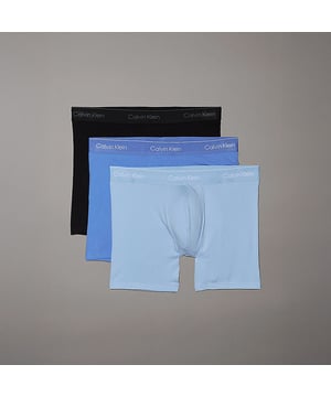 Calvin Klein men's boxer briefs in a 3-pack feature a medium rise waist and signature elastic waistband, made from soft cotton stretch fabric, ideal for everyday comfort
