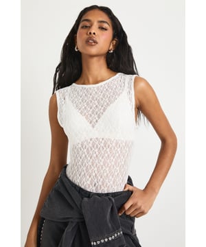 Lace Racer Neck Bodysuit