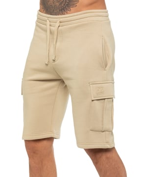 Enzo Mens Cargo Shorts. Features 2 Cargo Pockets and 2 Side Slash Pockets. EZ logo On Pocket. Elasticated Waistband With Adjustable Drawsting.