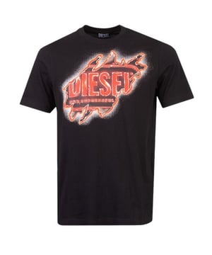 Short Sleeved Black T-Shirt, Diesel Branding, Crew Neck Tee, Regular Fit, Fits True To Size, 100% Cotton, Diesel Black Tee