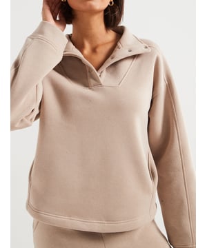 V BY VERY BROWN POPPER FRONT SWEAT TOP